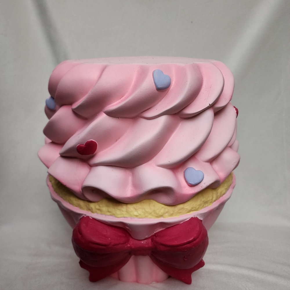 Pink Cupcake With Ribbon And Hearts LARGE STOOL 16" Inches Tall 14" Inches wide